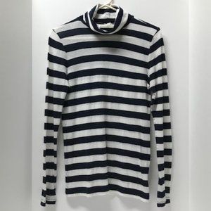 J. Crew Navy Blue & White Striped Tissue Turtleneck Top